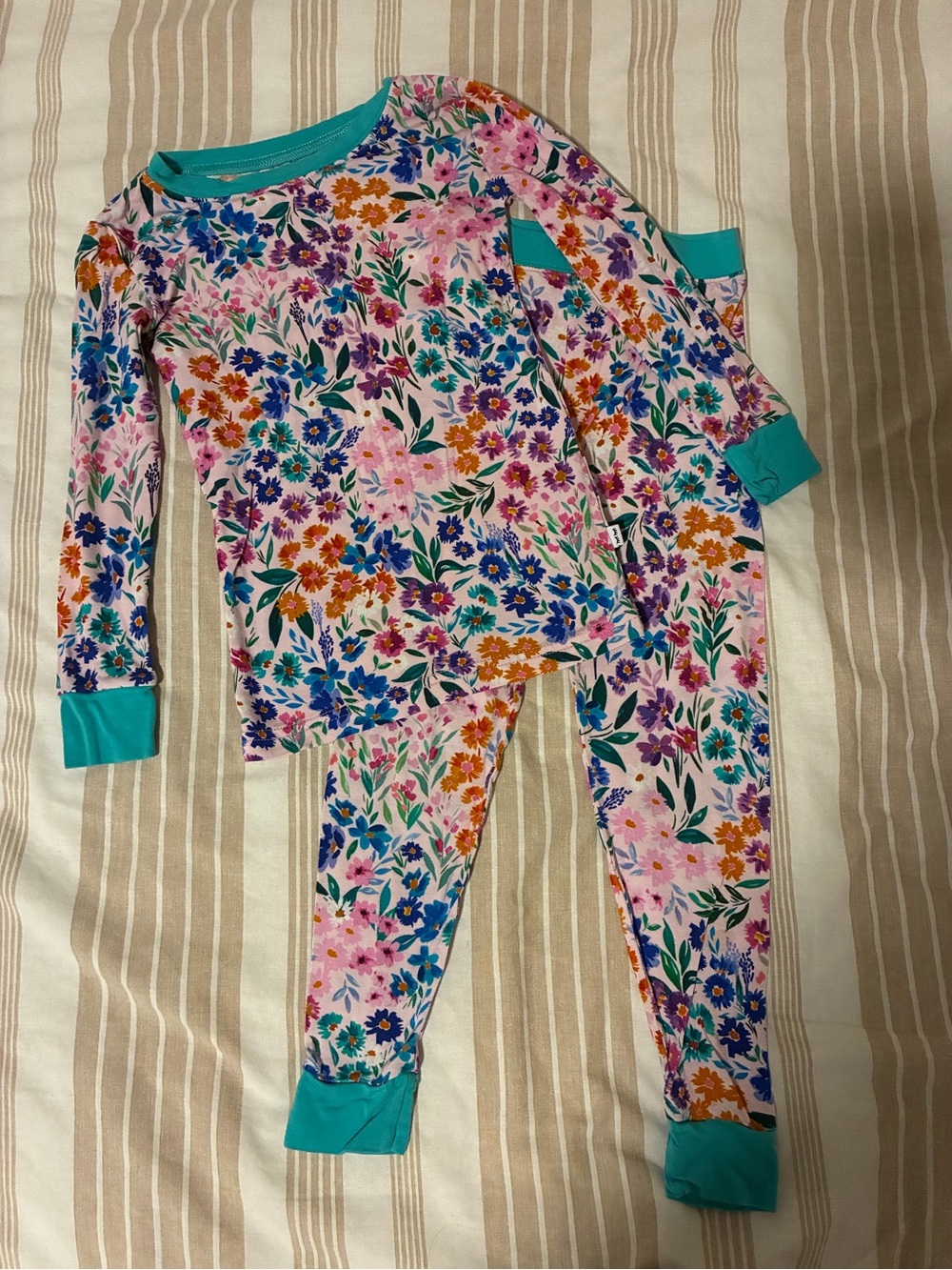 Little Sleepies Floral Pajama Set with Teal Trim - excellent condition!